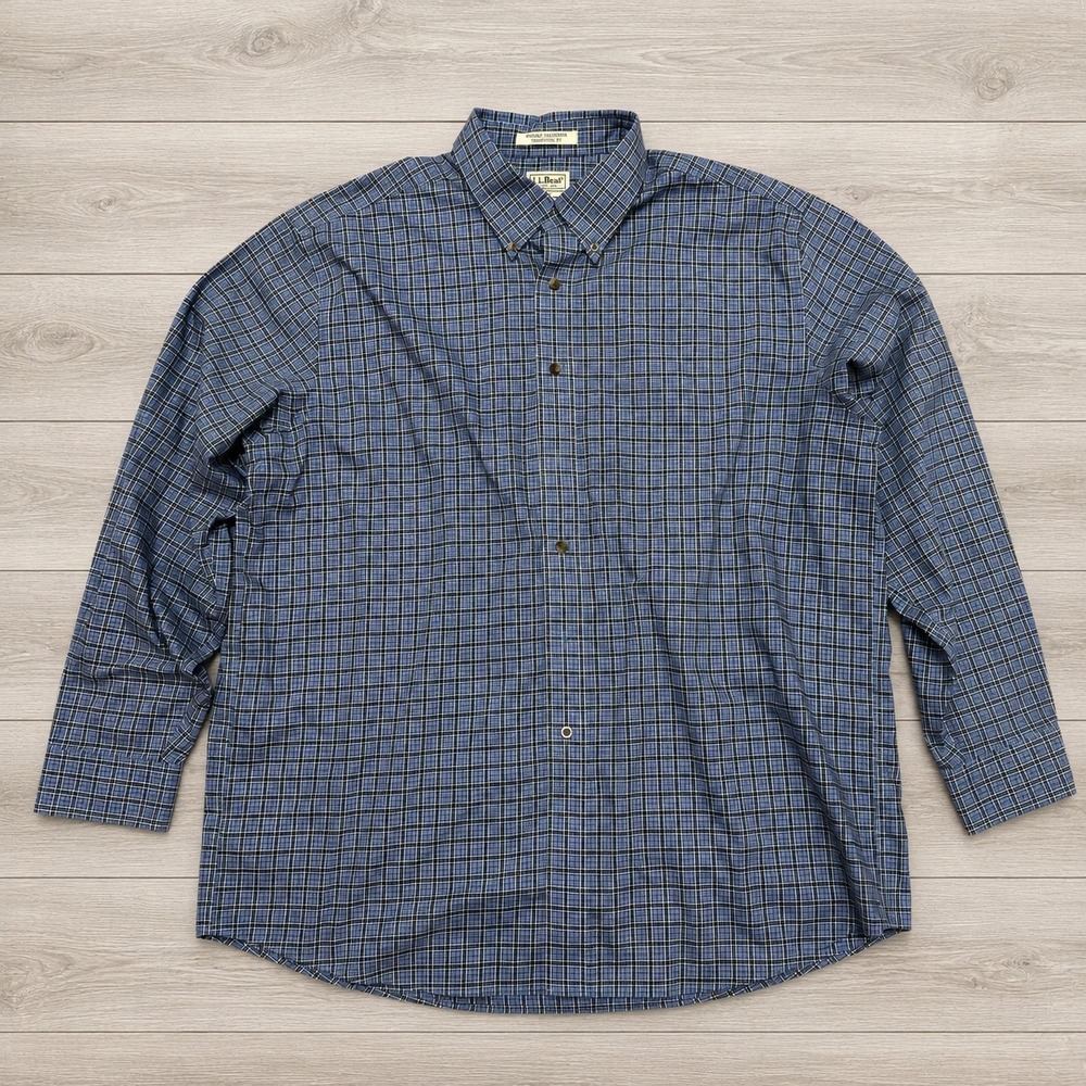 L.L. Bean Mens XL Blue Plaid Wrinkle Resistant Traditional Fit Button Down Shirt
